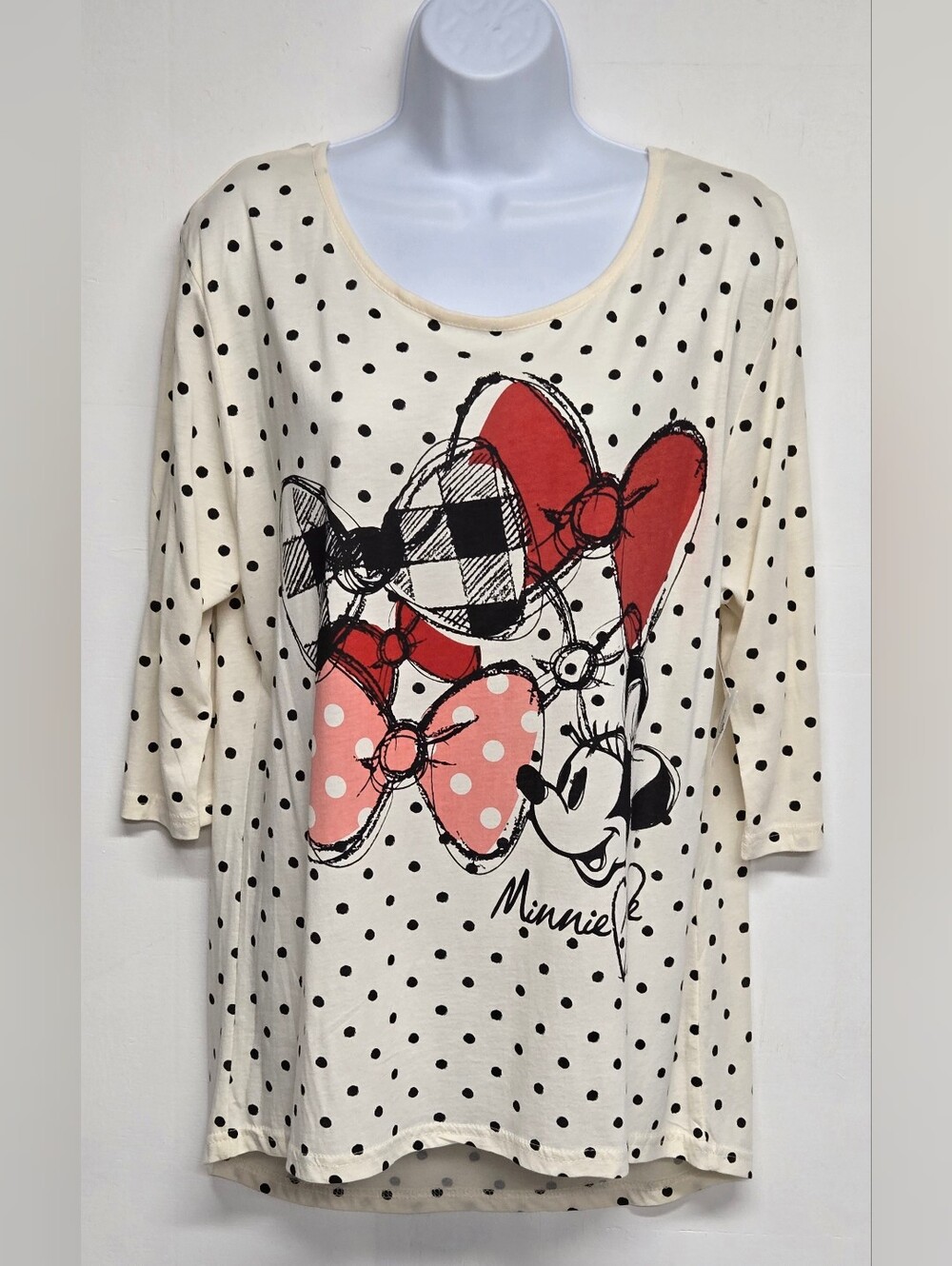 Disney XL Minnie Mouse Polka Dot Bows Top Stretch Authentic Original New